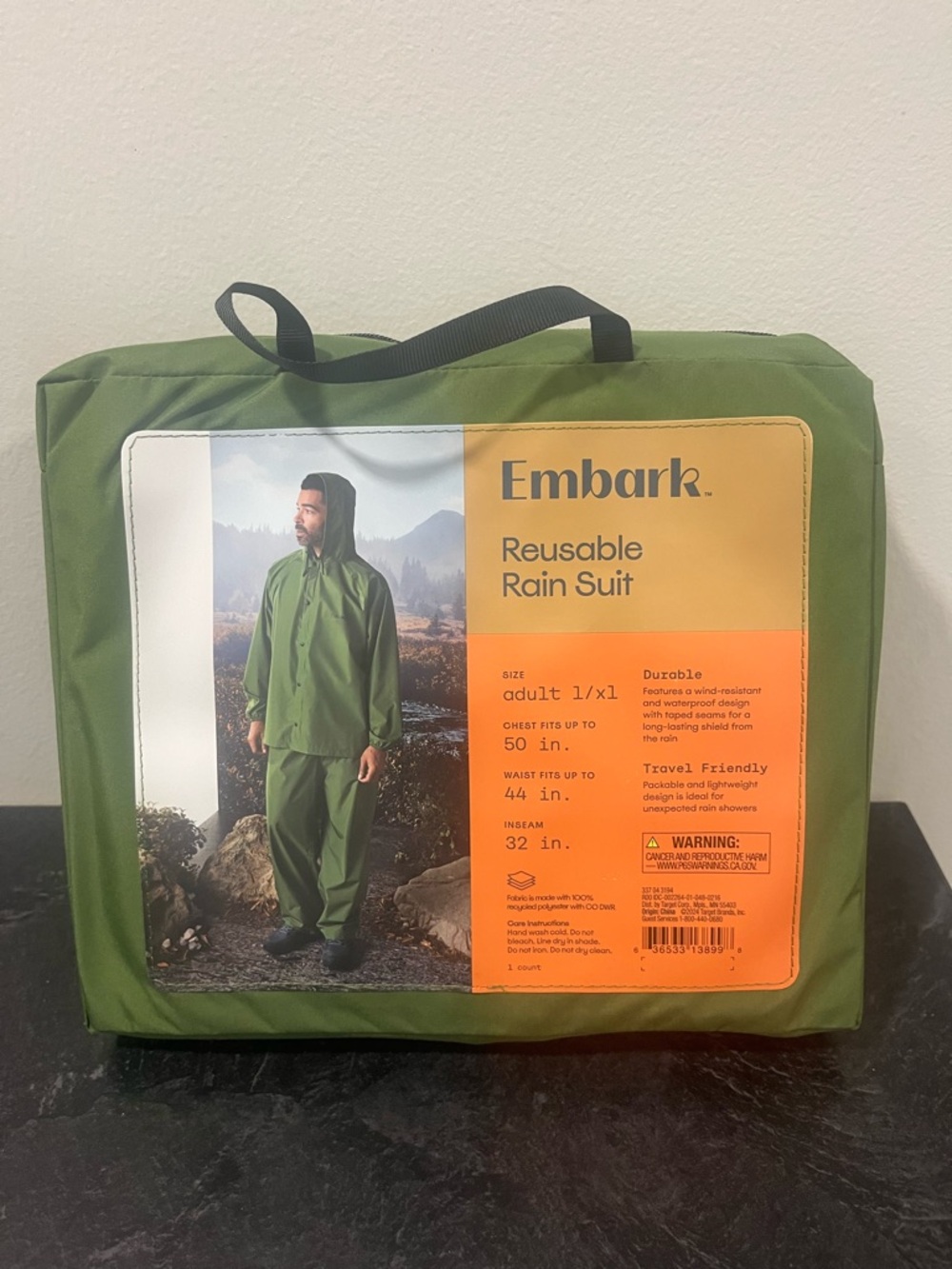 Target Embark Men’s Reusable Rain Suit - Olive Green